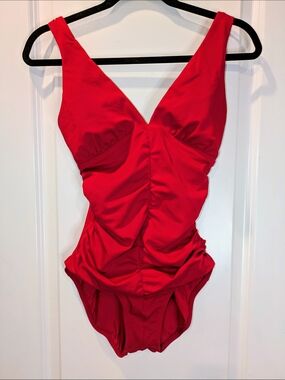 Jantzen Classics Red One Piece Swimsuit Ruched V-Neck Size 8